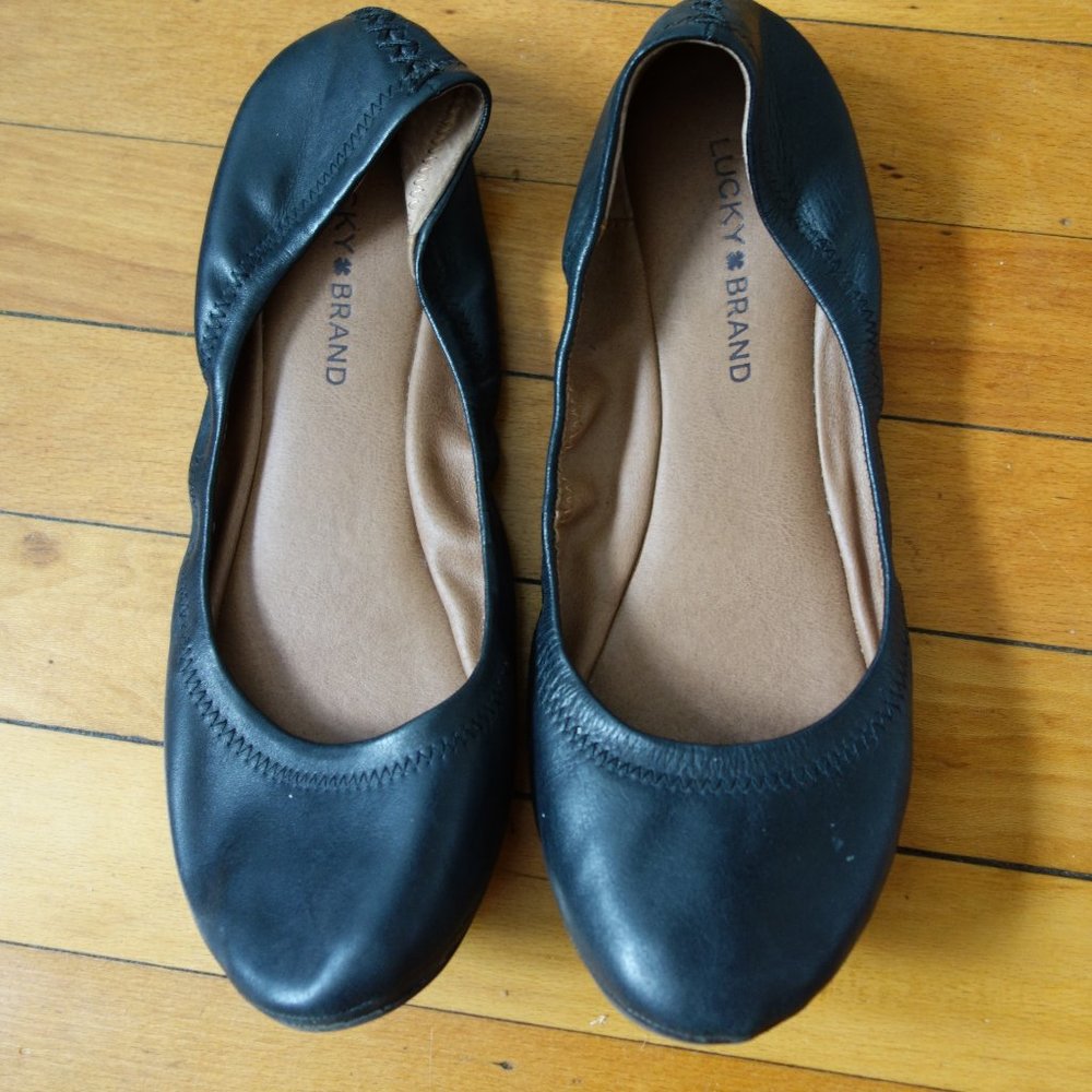 10 M Lucky Brand Emmie Black Leather Ballet Flats